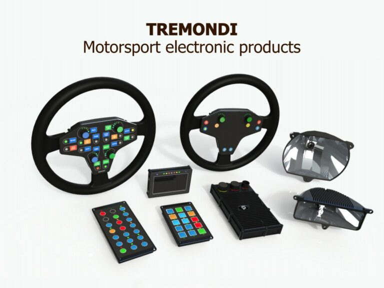 Ukázka elektronických komponent pro motosport z nabídky společnosti TREMONDI